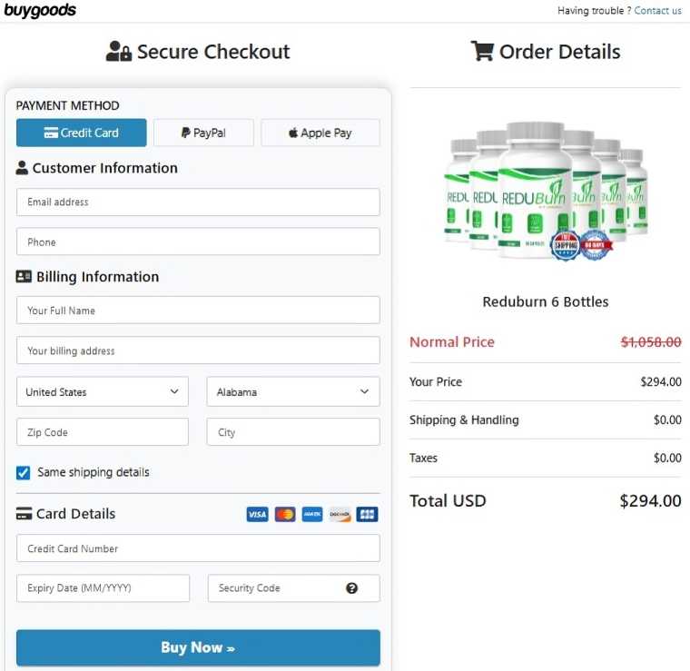 ReduBurn ReduBurn Order Page